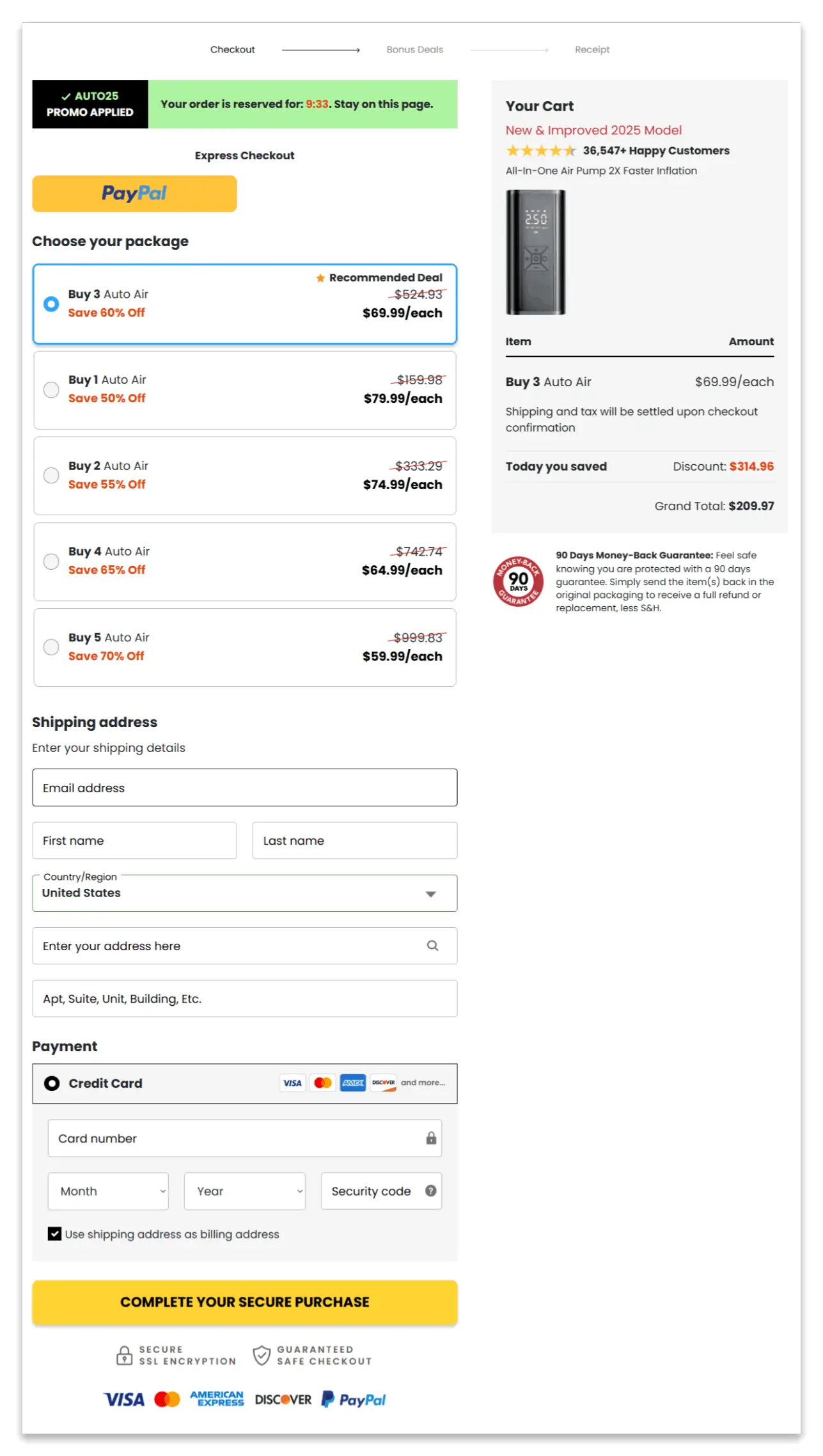 Auto Air Pump checkout page
